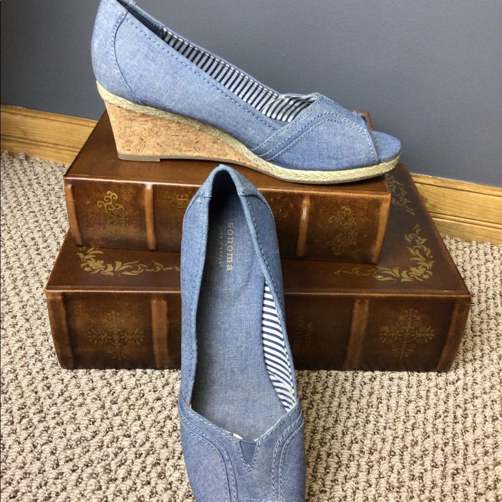 Wedge Denim Peep Toe Heel